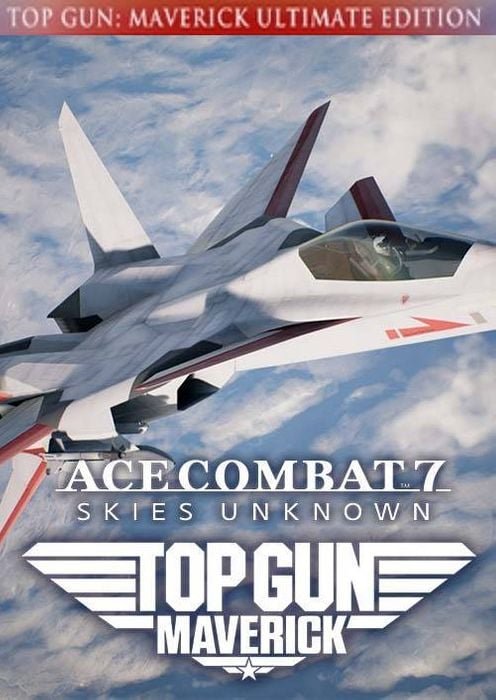 Screenshot from ACE COMBAT 7: SKIES UNKNOWN - TOP GUN: Maverick Edition showing an F-14A Tomcat engaging in a high-speed aerial combat